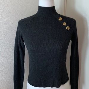 Zara mock neck ribbed knit with gold buttons grey